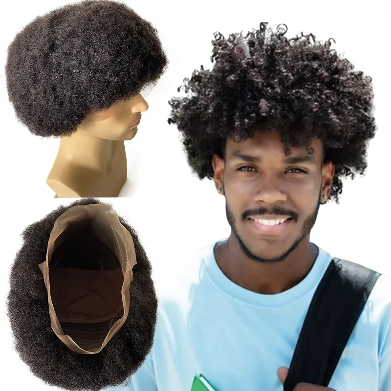 Maleisische Maagdelijke Menselijk Haar Vervanging 4mm Afro Kinky Krul Natuurlijke Kleur Volledige Kant Pruik voor Zwarte Vrouw