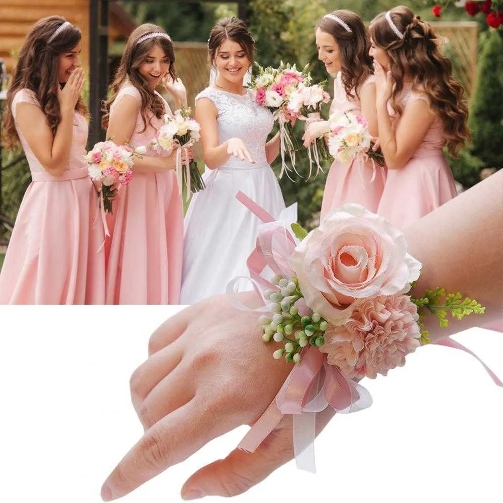 Andra modetillbehör Bröllopshandledsblomma för kvinnor Fake Flower Wedding Bridesmaid Armband Party Artificial Wrist Flowers Corsages For Party J230422