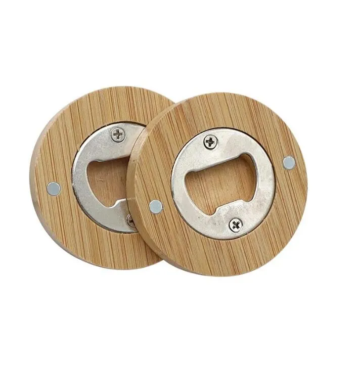 Tom Diy Bamboo Openers Round Shape Bottle Opener Coaster Kylmagnet Decoration Beer Bottle Opener Factory Wholesale