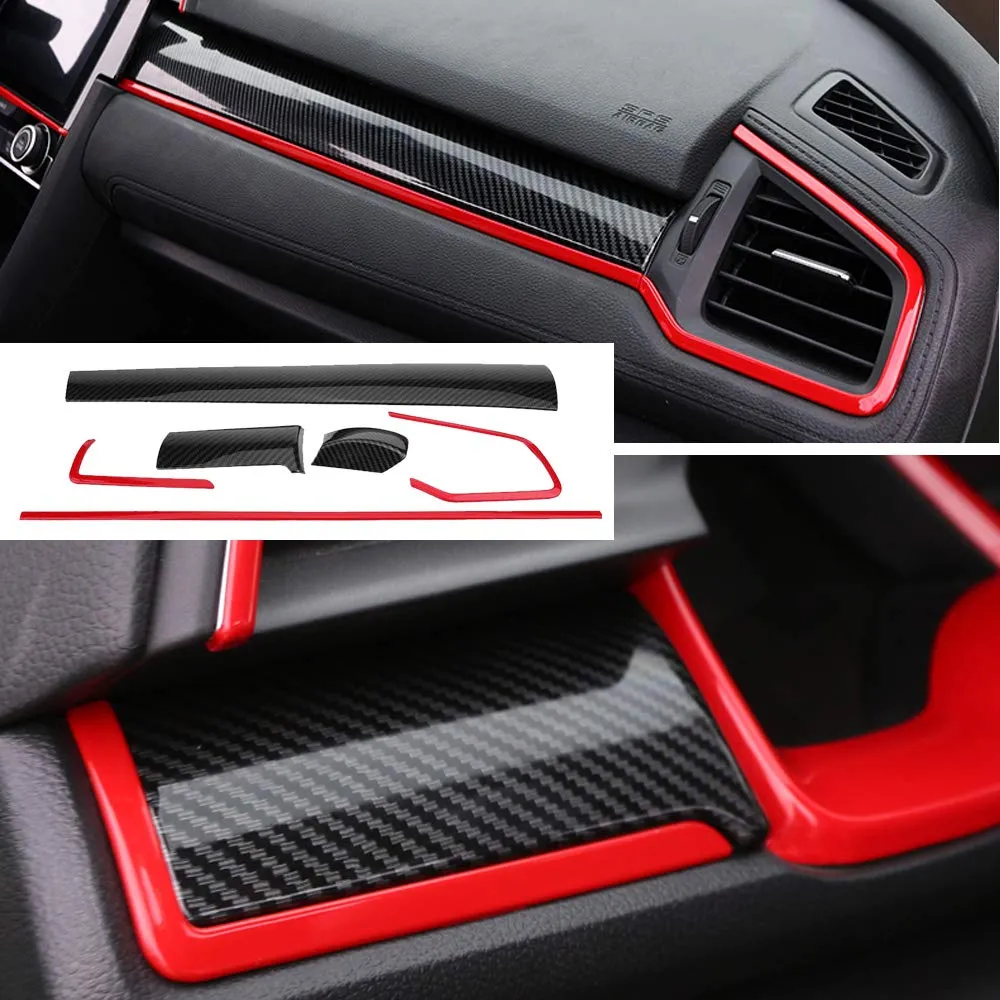 15-teiliges Civic-Innenraum-Vollzubehör, Mittelkonsolen-Getriebegehäuse-Abdeckung, Lenkradverkleidung, Dekorationsaufkleber für Honda Civic der 10. Generation 2016–2023