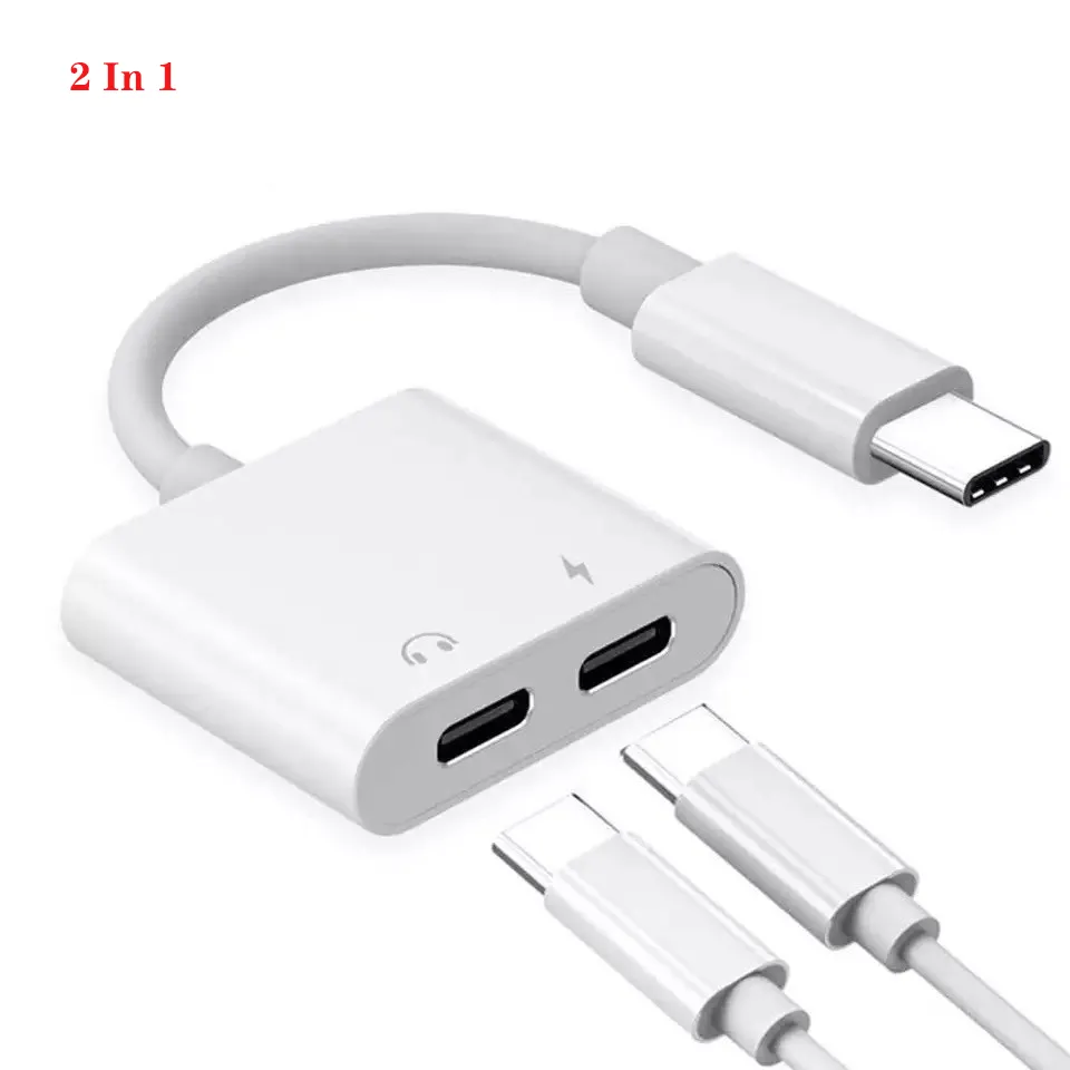 2 في 1 USB C To C سماعة الرأس ومحول الشاحن ، إلغاء ضوضاء كابل الصوت للهاتف الخلوي للهاتف المحمول الذكي