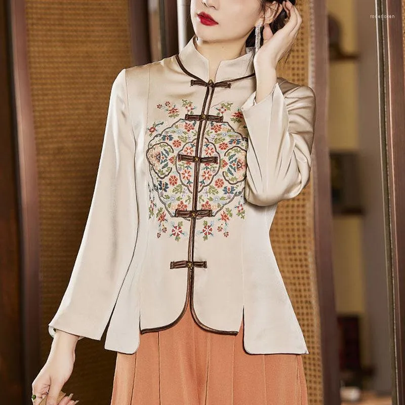 Ubranie etniczne Cheongsam damskie topy w rozmiarze 2023 wiosenna mieszanka bawełniana haft tradycyjny chiński styl tang koszule Qipao