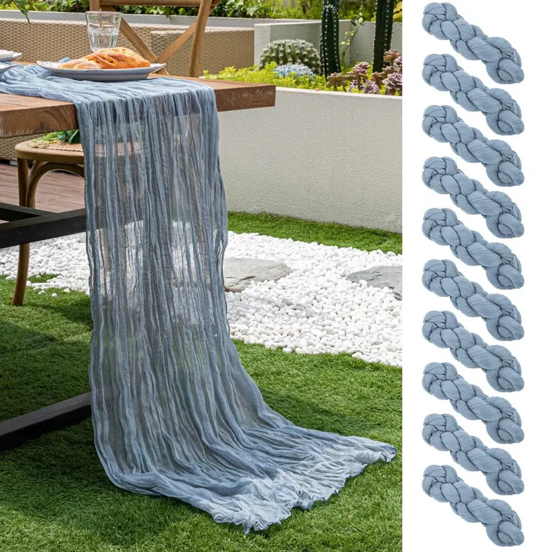 Table Runner 61220pcs Cheesecloth Blue Cotton Gauze Rustic Wedding Tablecloth Dinning Bridal Shower Banquets Party Decor 231122