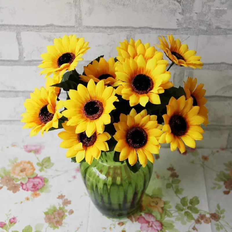 Fiori decorativi Bouquet di girasoli artificiali Finta decorazione floreale per la casa di nozze