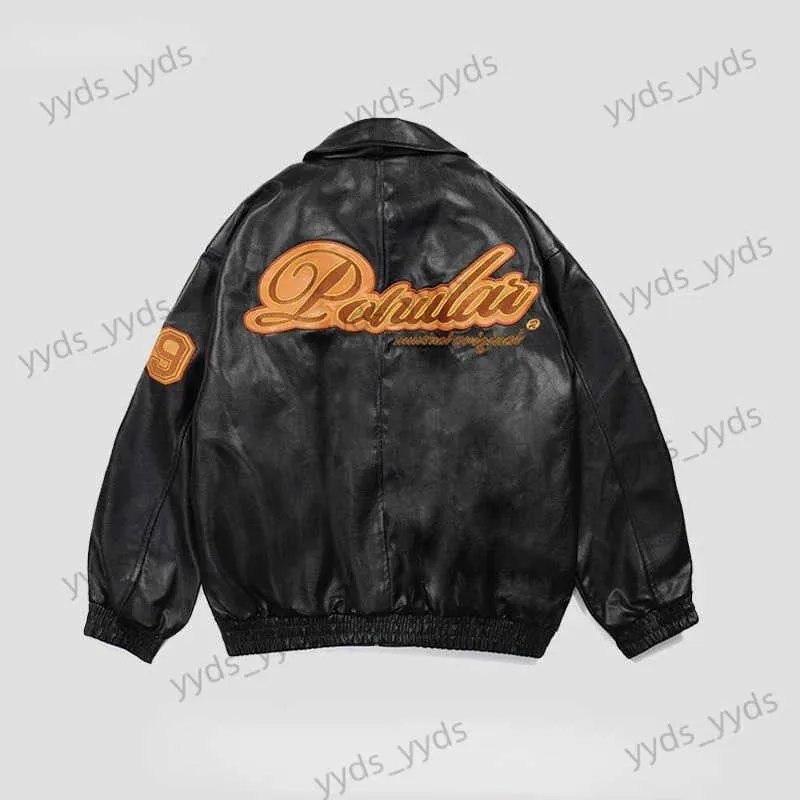 Kurtki męskie American Y2K Vintage Letter streetwear haft haft lapel pu skórzana kurtka dla kobiet Pilot Lose kurtki dla kobiet zima 2021 T231123