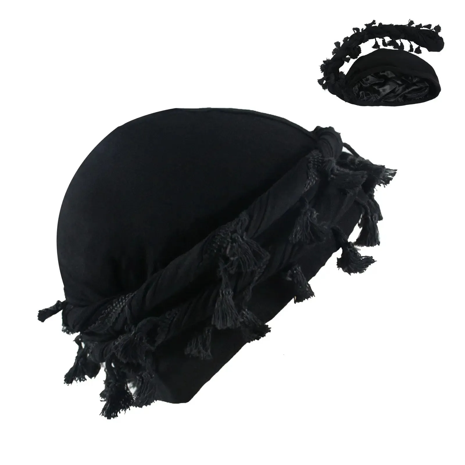 Vintage Twist Head Wrap With Tassel For Men Black/Grey Vintage Twist Head Wrap With Tassel For Men Black/Grey