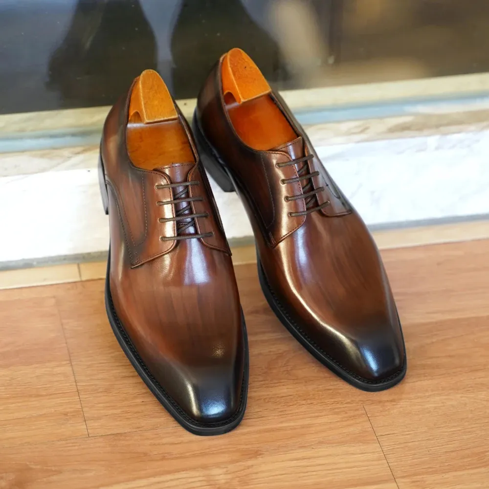 Chaussures habillées Chaussures habillées italiennes plates pour hommes de luxe en cuir véritable marque à la main qualité bout carré lacets chaussures sociales de fête d'affaires 231122