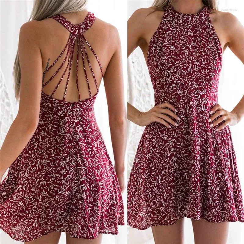 Casual jurken dames boho strand zomervakantie tumblr sundress halter floral mini jurk dames slank mouwloos vestido playa 2023