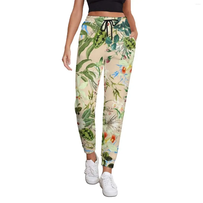 Pantalon femme imprimé fleuri Chic fleurs et feuilles Kawaii grande taille Joggers printemps femme pantalon esthétique personnalisé