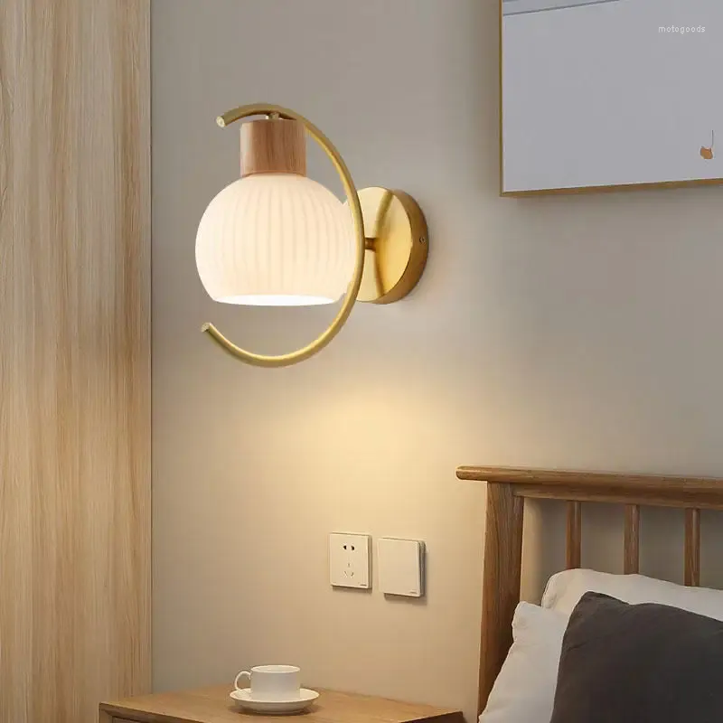 Настенный светильник в скандинавском стиле из массива дерева, простой и креативный крыльцо, гостиная, коридор, фон, спальня, прикроватная тумбочка