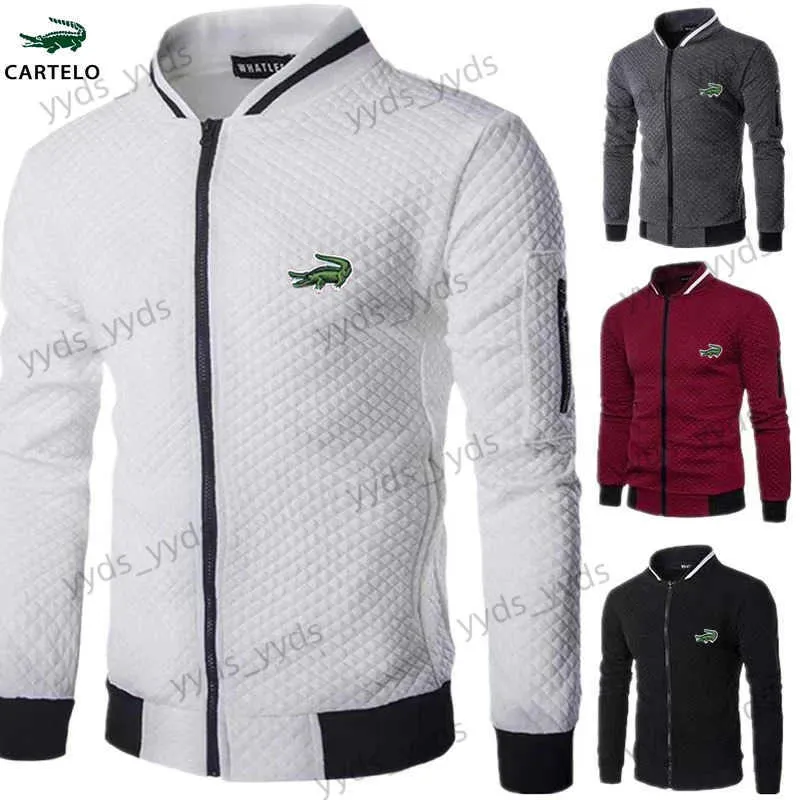 Moletom com capuz masculino casual xadrez cardigan zip moletom gola jaqueta fino ajuste manga longa casaco moda bordado marca roupas masculinas t231123