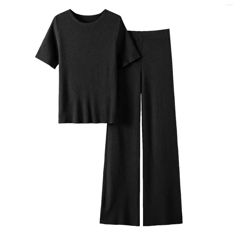 Gymkläder Kvinnor Summer Casual Short Sleeve Top and Pants Set Solid Colorknitted Two Piece Set Dresses For Mormödrar Snow Gear
