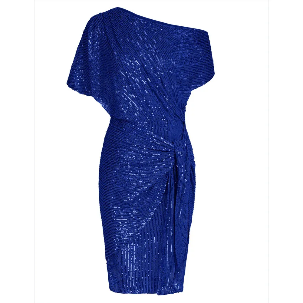 Womens Polyester One-Shoulder Sequin Midi Dress Knee-Length Bodycon with  Zipper Closure from Dhgate Basic & Casual Dresses - price 58.5
