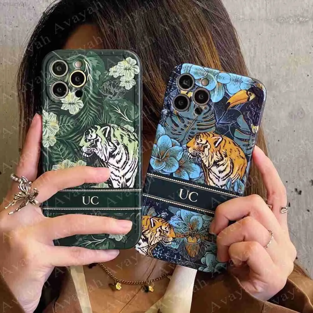 Forest Tiger Luxury Designer Połączenia telefonów komórkowych dla iPhone'a 15 12 13 14 Pro Max klasyczny liter