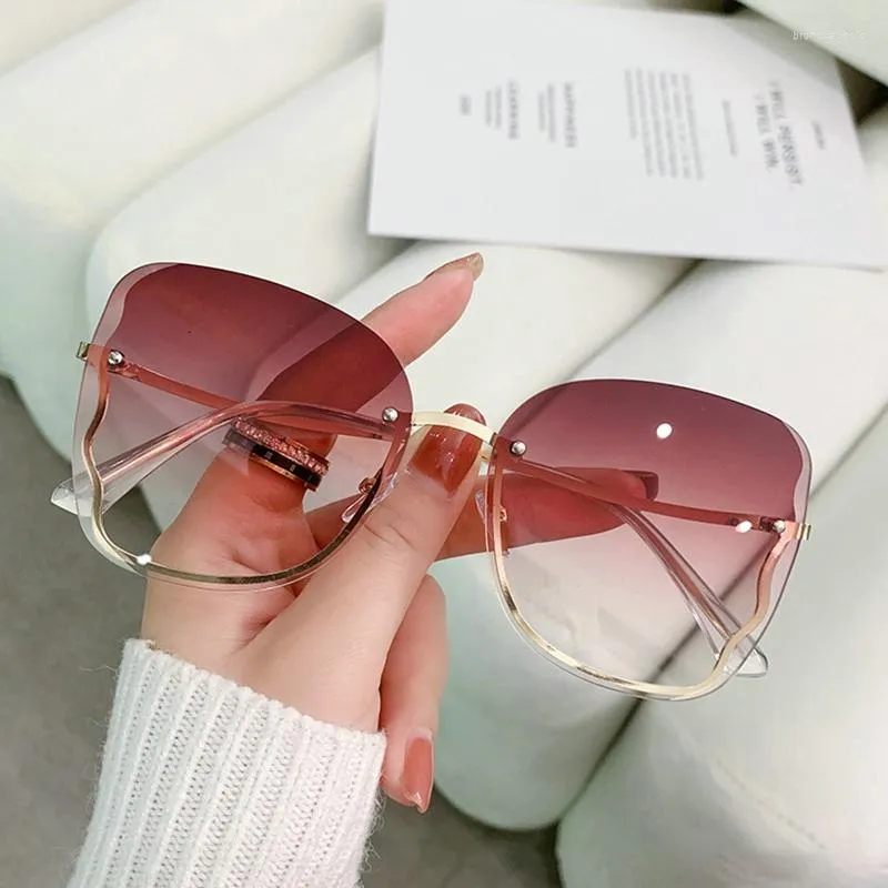 Sunglasses 2023 Rimless For Woman Sexy Design Zircon Sun Glasses Gradient Shades Girls Sports