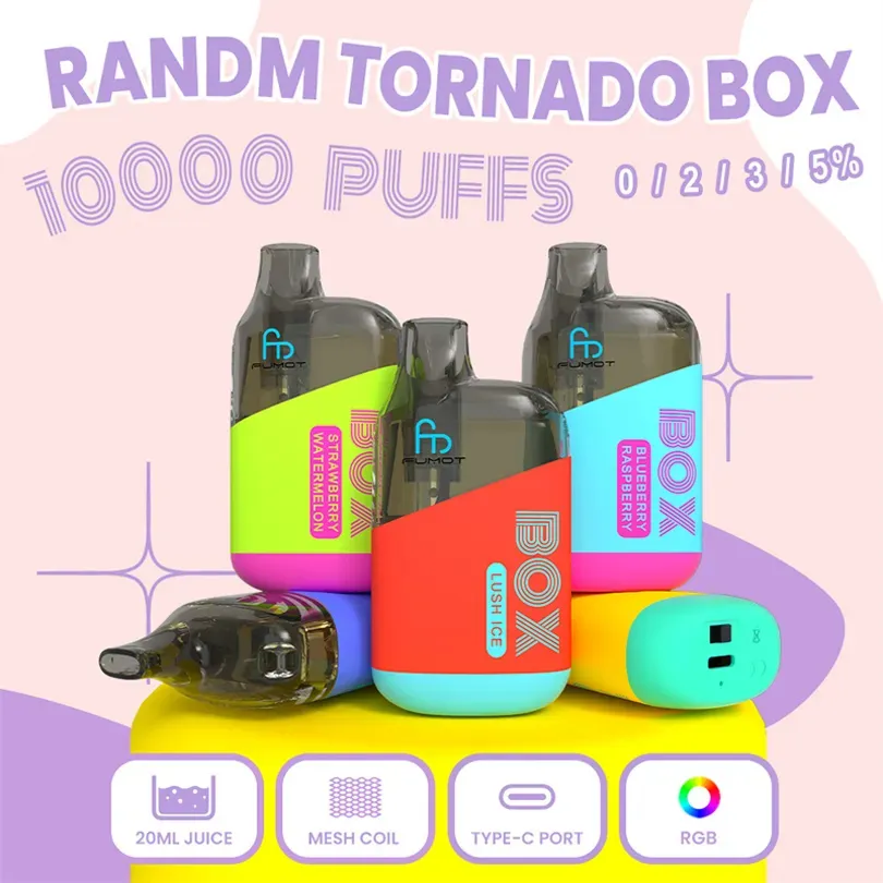 Original Fumot RandM Tornado Box 10000 E Cigarette Rechargeable 10K Puffs Disposable Vapes Mesh Coil 20ml Eliquid 0% 2% 3% 5% 10000 puff