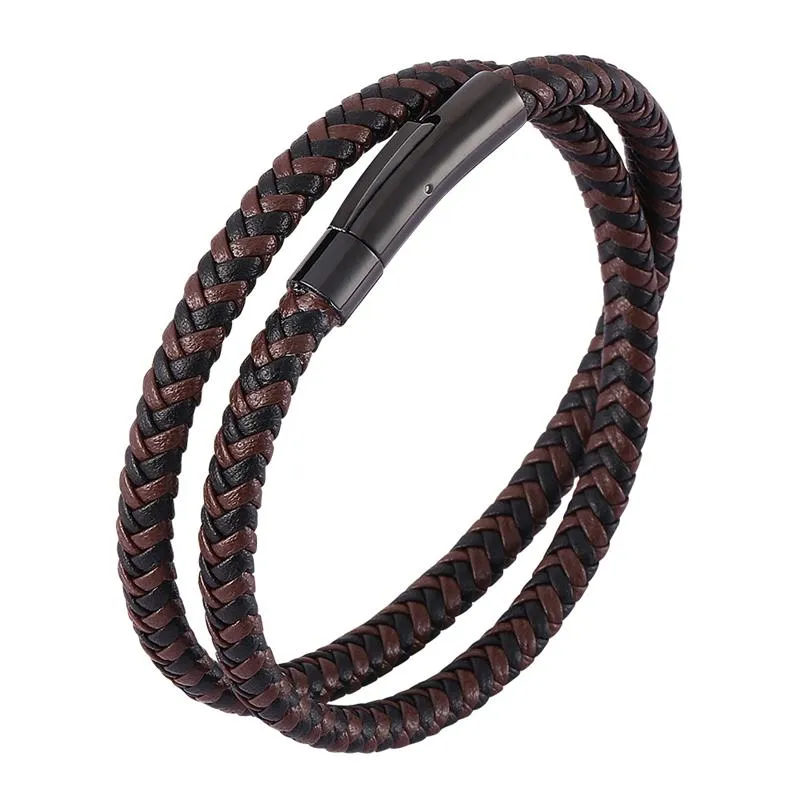 Charme Bracelets Vintage Hommes Femmes Bijoux Noir Marron Multicouche Tressé Bracelet En Cuir En Acier Inoxydable Boucle De Mode Bracelet Cadeau SP04