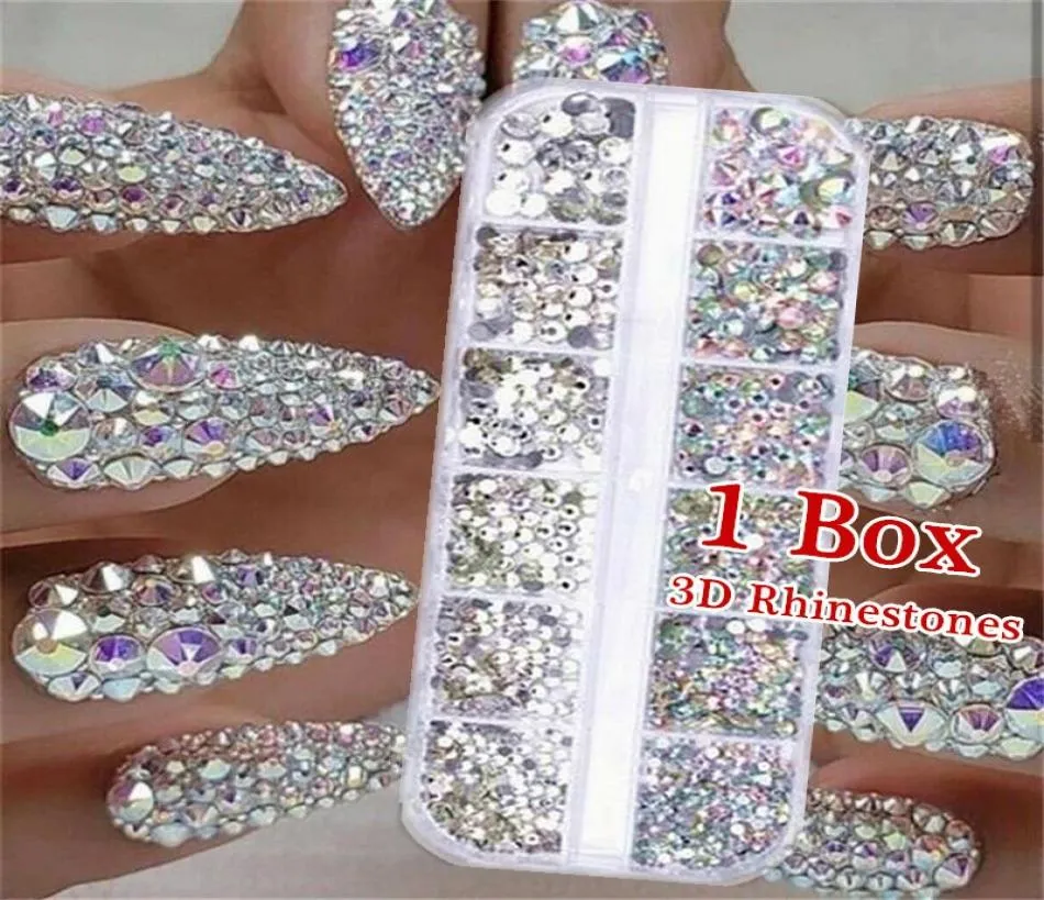 12 Boxesboxes DIY Crystal Rhinestone Jewely Glass 3D Glitter Diamond Gem Nail Art Decoration Nail Jewelry9968998