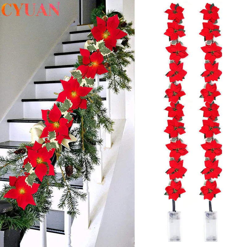 Autres Fournitures De Fête D'événement 2m 10LED Noël Poinsettia Fleurs Décorations Guirlande Guirlande Lumineuse Ornements D'arbre De Noël Intérieur Extérieur Décor À La Maison 230422