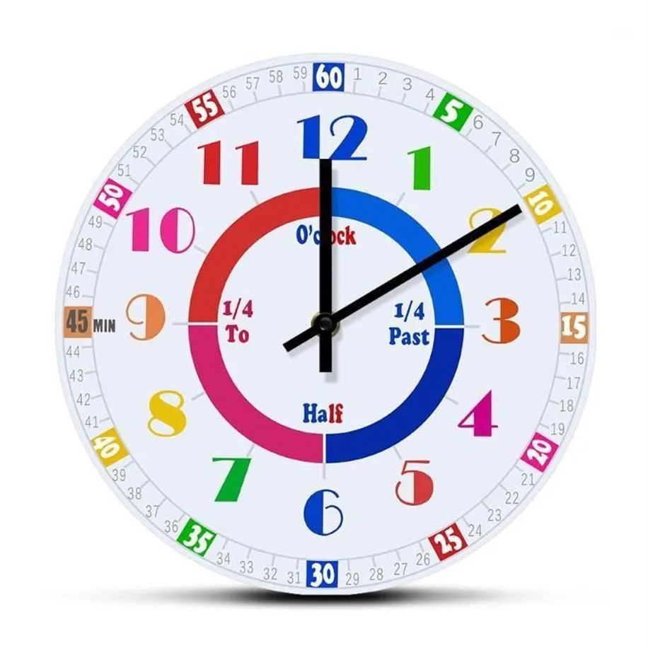 Настенные часы, показывающие время, обучающие часы для домашнего обучения, детского сада, красочные цифры, образовательный художественный декор, тихий Sweep241I