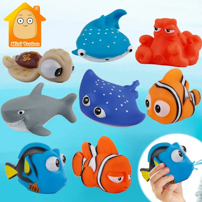 Baby Badespielzeug Auf der Suche nach Fischen Kinder Schwimmendes Spray Wasser Squeeze Weiches Gummi Badezimmerspiel Tiermodellierung 231122