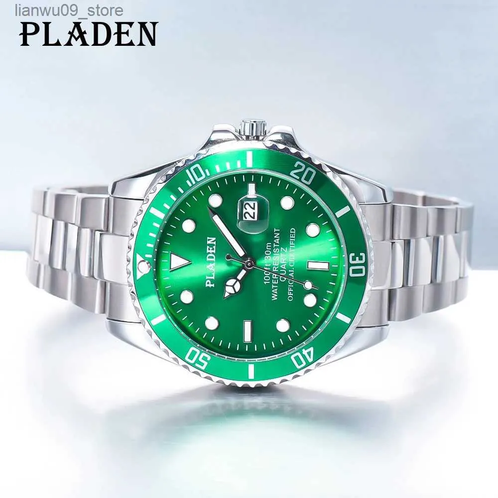 Wristwatches PLADEN New Men Wristwatch Vintage Folding Clasp With Safety Watch Luxury Dive Sapphire Glass Full Stainless Steel Watch For MenQ231123