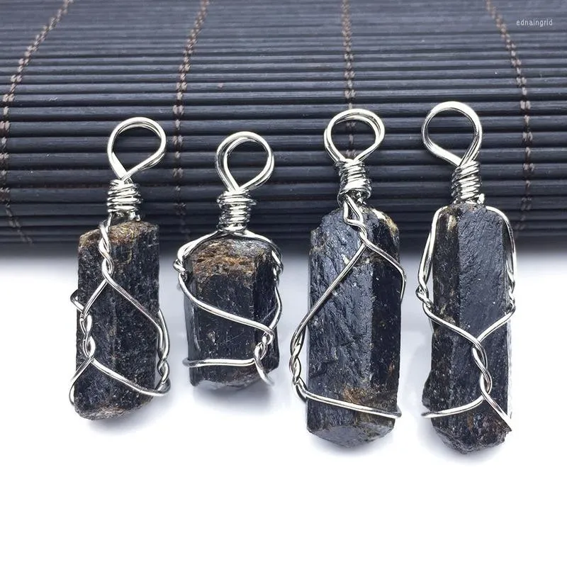 Hänge halsband oregelbundna naturliga svart turmalin malm energi chakra stentråd inslagna kristallläkande smycken charm hänger diy