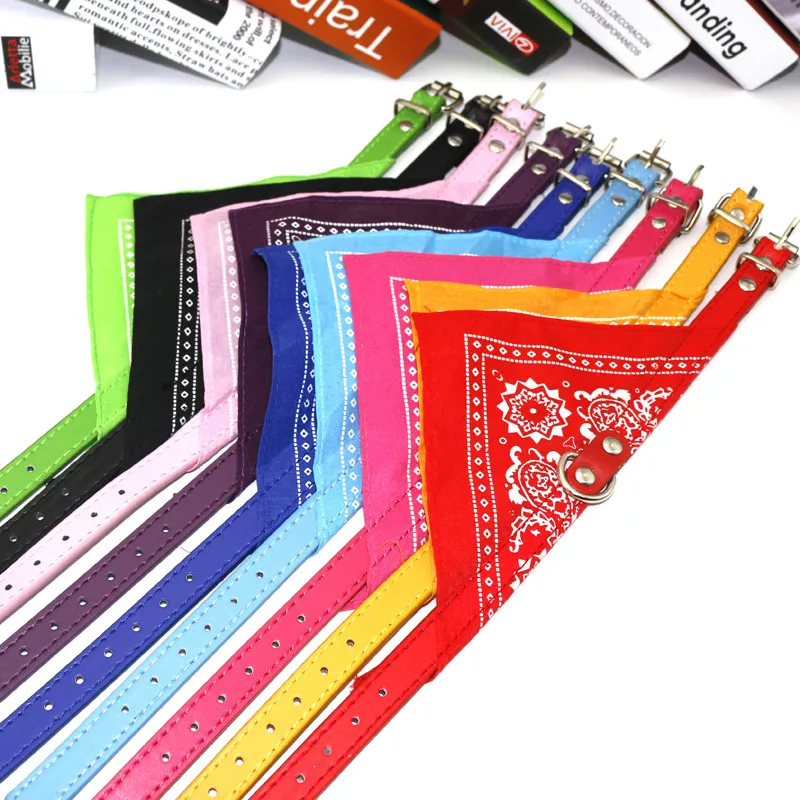 Coleira para cães e gatos, coleira de couro com chumbo ajustável, triangular, cachecol, bandana, mix de pu, colar para animais de estimação, suprimentos t9i002500