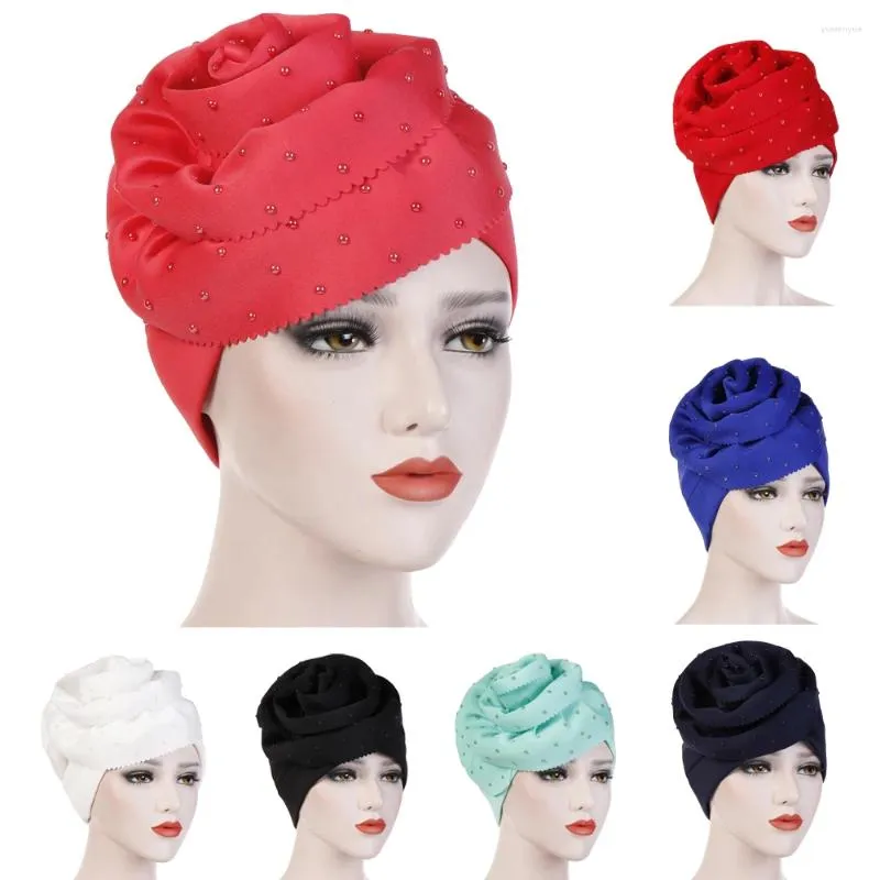 Ropa étnica Moda Mujeres Musulmanas Big Flower Bonnet Hijab Cáncer Pérdida de cabello Sombrero Turbante Femenino Fiesta de boda Africano Headtie Head