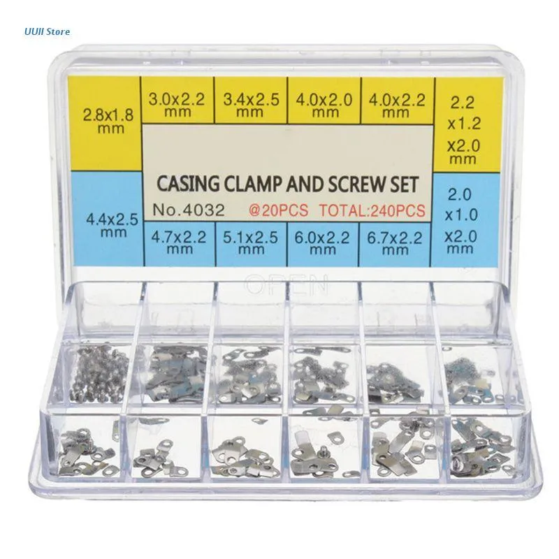 Watch Repair Kits 240Pcs Casing Clamp Movement Adapter Securing Screw Washer Part Tools W/Box For ETA 2824 2836 2846 XX9D &