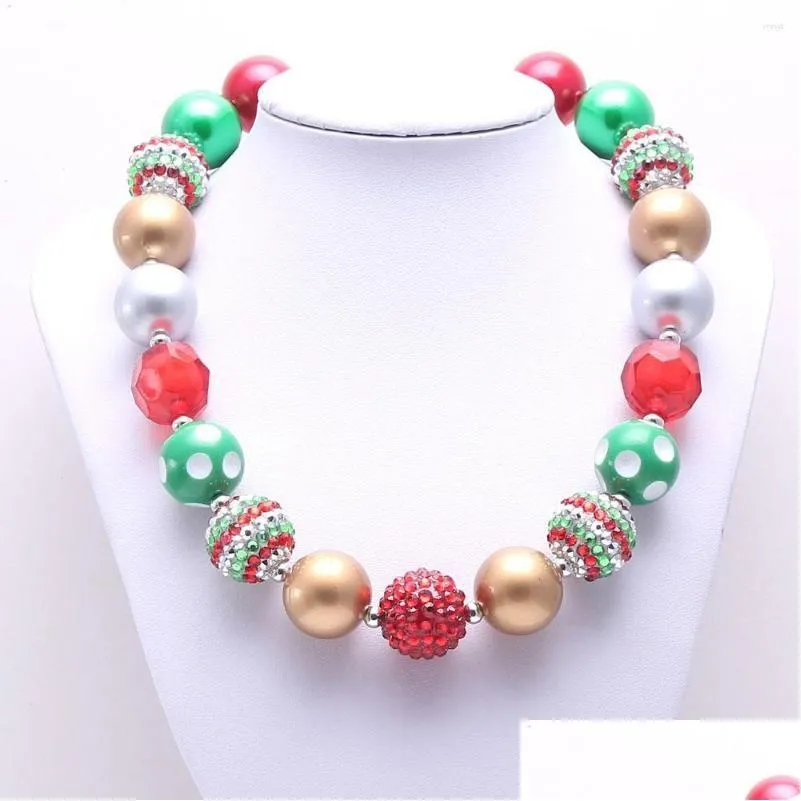 Schmuck Anhänger Halsketten Mhs.Sun 2 stücke Weihnachten Baby Kind Chunky Halskette Rot Gold Farbe Mode Mädchen Kinder Bubblegum Bead Kinder jude Dhtnx