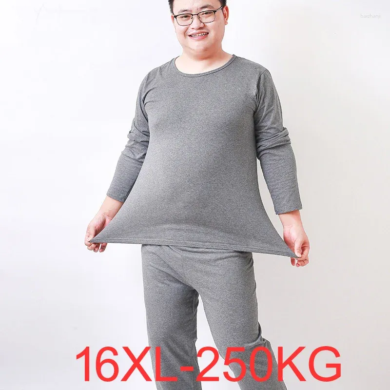 Men's Thermal Underwear Plus Size 14XL 15XL 16XL 250KG Thicken Winter Men Tops O Neck Long Sleeve Cotton Gray Red Male Soft