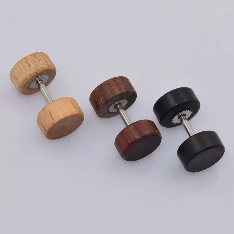 Dangle Küpeler Moda Ahşap Dumbbell Stud Çift Taraflı Günlük Barbell Rock Punk Paslanmaz Çelik Kulak Takı