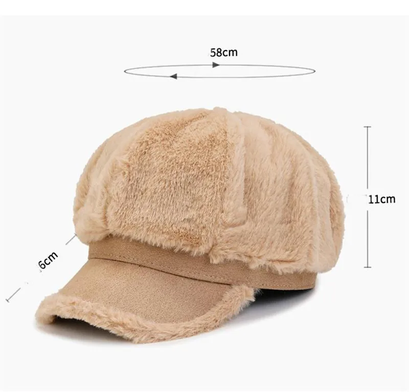 Cappello da donna con lingua d'anatra in peluche dolce stagione autunnale e invernale Cappello da studente caldo e antivento Cappello ottagonale semplice e versatile DF325