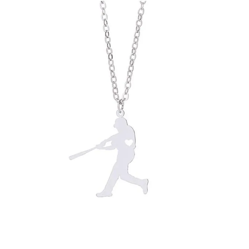 Pendant Necklaces Baseball Player Necklace With Love Heart Stainless Steel Charm Link Chain Jewelry For Women And Men Children Gifts Dh8Ya