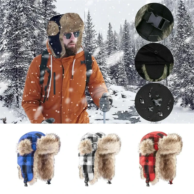 Trapper Hats Winter Waterproof Ski Hat Trooper Earflap Warm Russian Bomber Cap Men Breathable Ear Protectors 231122