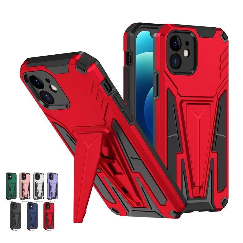 Anti Drop Kickstand Stand Telefonfodral för iPhone 14 13 12 11 Pro Max 7 8 XS XR Samsung A13 A14 S21 S22 Plus S23 Ultra Car Magnetic Holer Hybrid Chockproof Covers