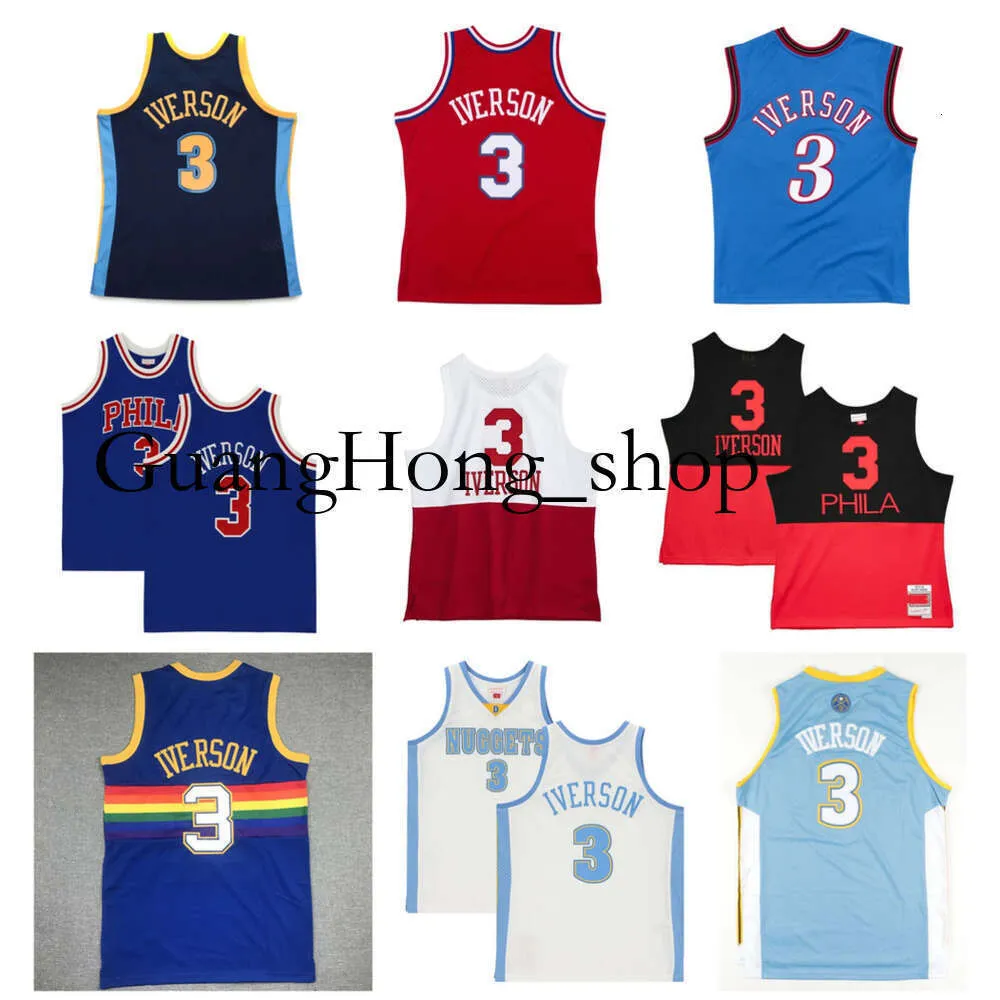 S GH 76erss Basketball Jersey Mitch en Ness Philadelphias Net Allen Iverson Blue Red Black Wit Size S-XXL