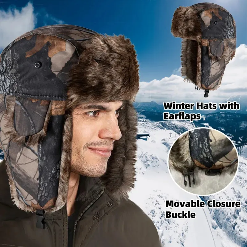 Traper Hats Mens Winter Trooper Earflap ciepłe rosyjskie kapelusz wodoodporny bombowca czapka unisex ochraniacze ucha 231122