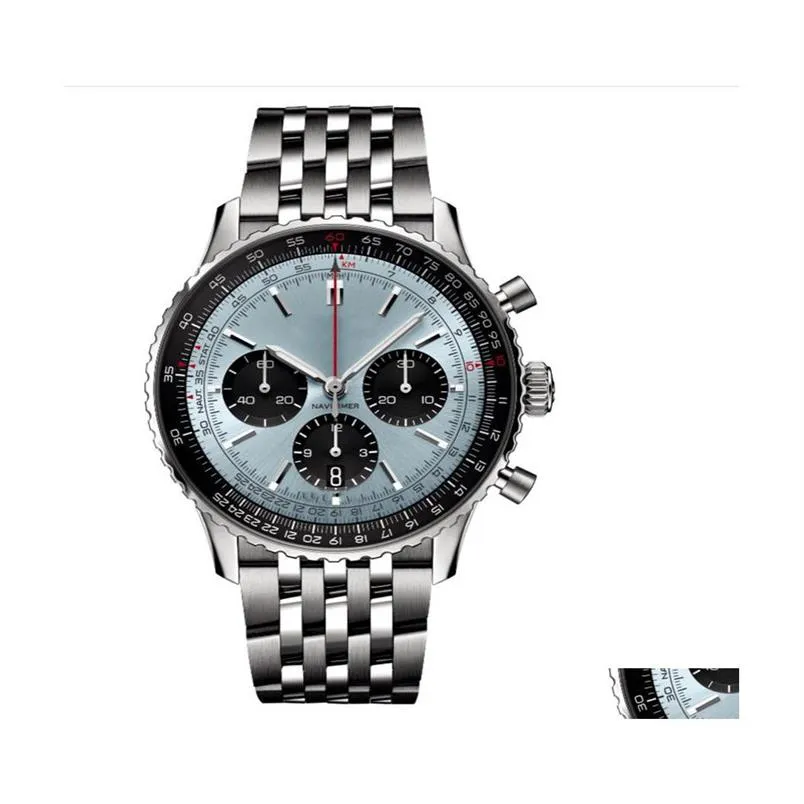 Kvinnors klockor Nacitimer B01 Fashion Business Chronograph 47mm Dial Panda Eye Belt Mens Quartz Wrist Watch Delivery Dhg270V