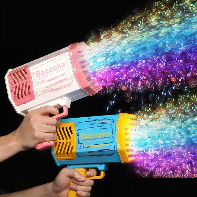 Novel Games Electric Bubble Gun Rocket Soap Bubbles Hine Matic Blower With Light Luminous Outdoor Toys Gifts for Children Barn 22070 DHMJT