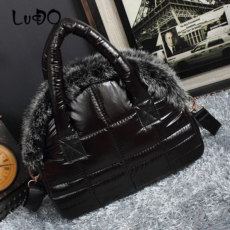 Avondtassen LUCDO Merk Luxe Handtas Winter Vrouw Warme Ruimte Katoenen Shell Tassen Designer Konijnenbont Tas Dames Schoudertas 231123