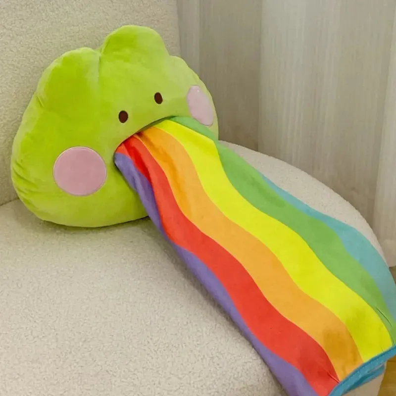 Deken Kikkervormig PP Katoen Zacht Vulling Kussen Met Regenboog Pluche Binnenkant 2 In 1 Leuke Cartoon Leuke Decoraties Kussens 231123