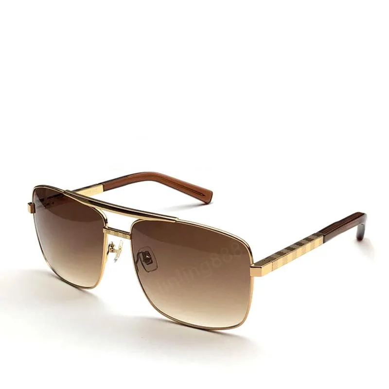 Óculos de sol de designer de moda masculinos para homens atitudes metal uv corte quadrado dourado marrom anti-ultravioleta UV400 Lente Top Quality with Case Box