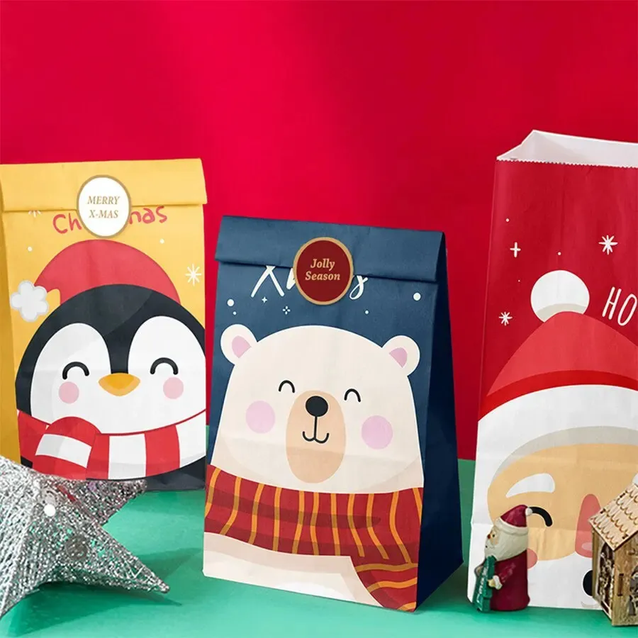 Geschenkpapier 12 Stück Süßigkeiten Keksbeutel Weihnachtsmann Schneemann Weihnachtsverpackung Taschen Weihnachten Navidad Jahr Party Dekor Zubehör 231122