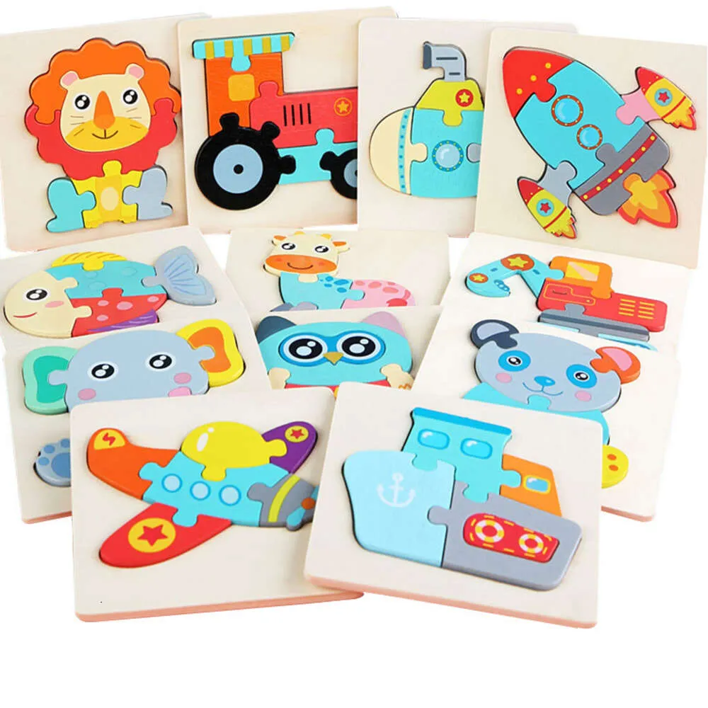 New New 3D Puzzle Cartoon Animals Vehicle Cognitive Jigsaw Puzzle Wooden Toys for Children Baby Puzzle Game Gift 2023