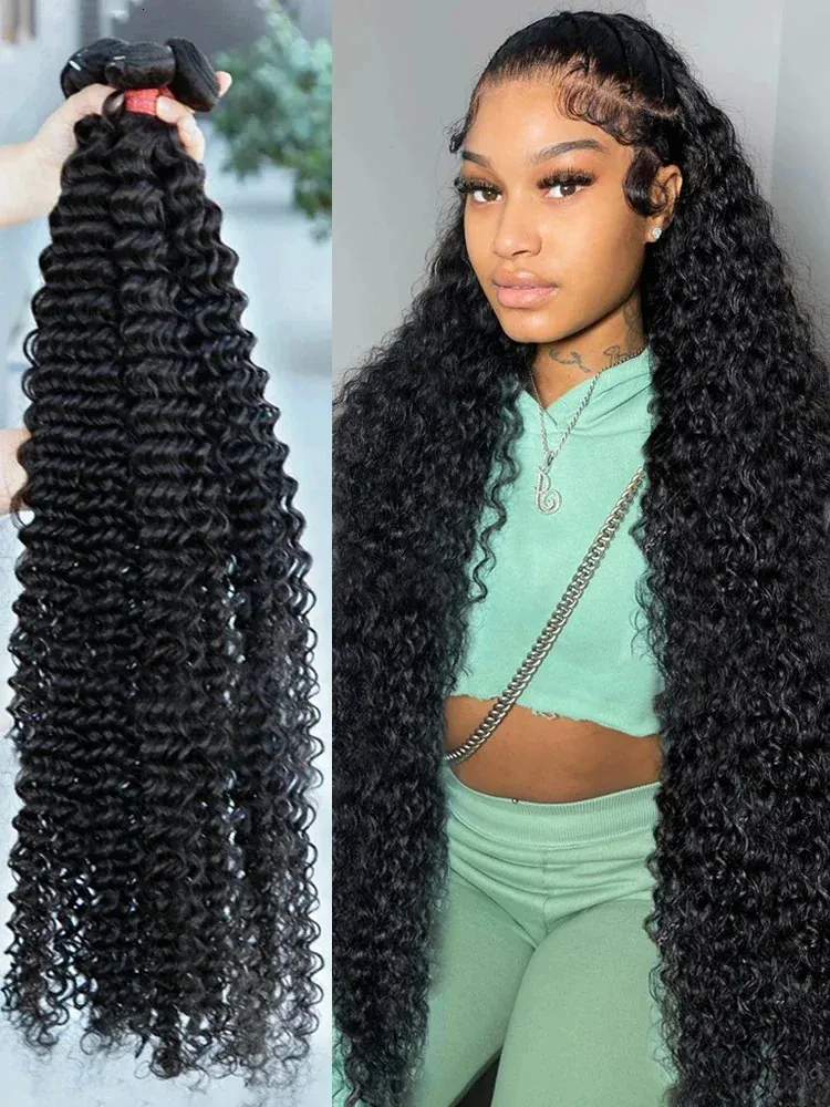 Synthetic Wigs MELODIE 30 40 Inch Curly Human Hair Bundles Brazilian Water Deep Wave 3 4 Bundles Raw Hair Double Weft 231122