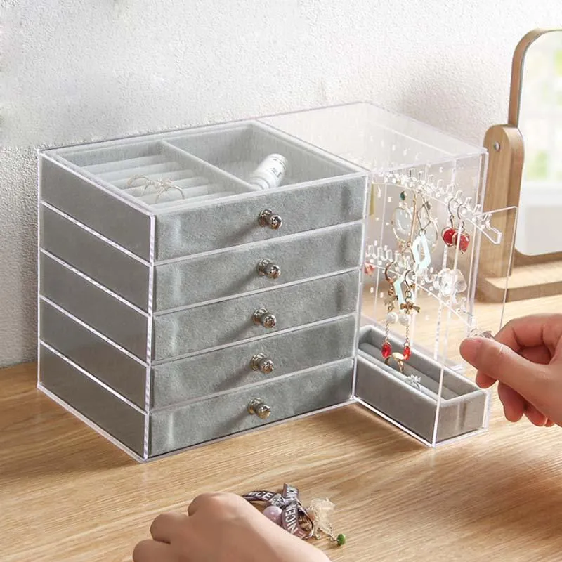 Bathroom Storage & Organization HUNYOO Transparent Acrylic Earring Stand Shelf Jewelry Cosmetic Makeup Box Display Ear Stud Jewelery Case