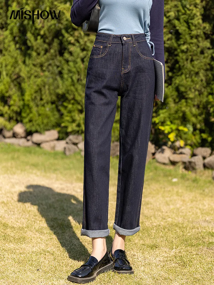 Jeans pour femmes MISHOW bleu foncé droit pour les femmes 2023 printemps taille haute Vintage ample femme vêtements casual pantalon à jambes larges MXC11K0742 230422