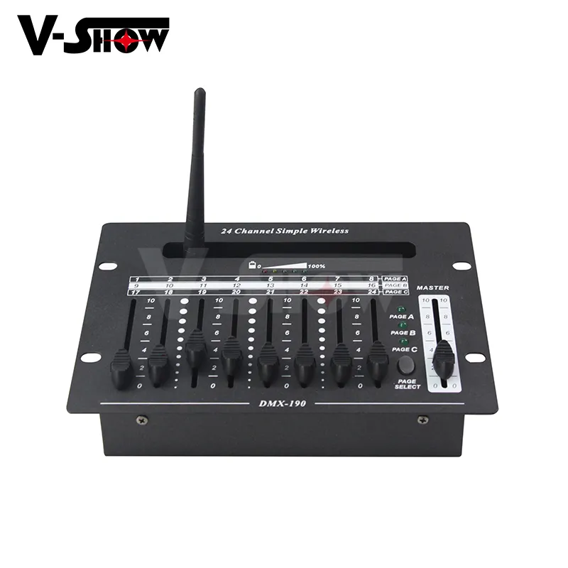 V-Show controlador simples dmx sem fio de bateria de 24 canais para controlador de dimmer de console de luz Dmx